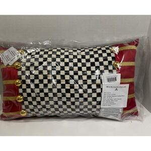 MacKenzie-Childs Holiday Regiment Lumbar Pillow 18x10 Courtly Check Red Gold New